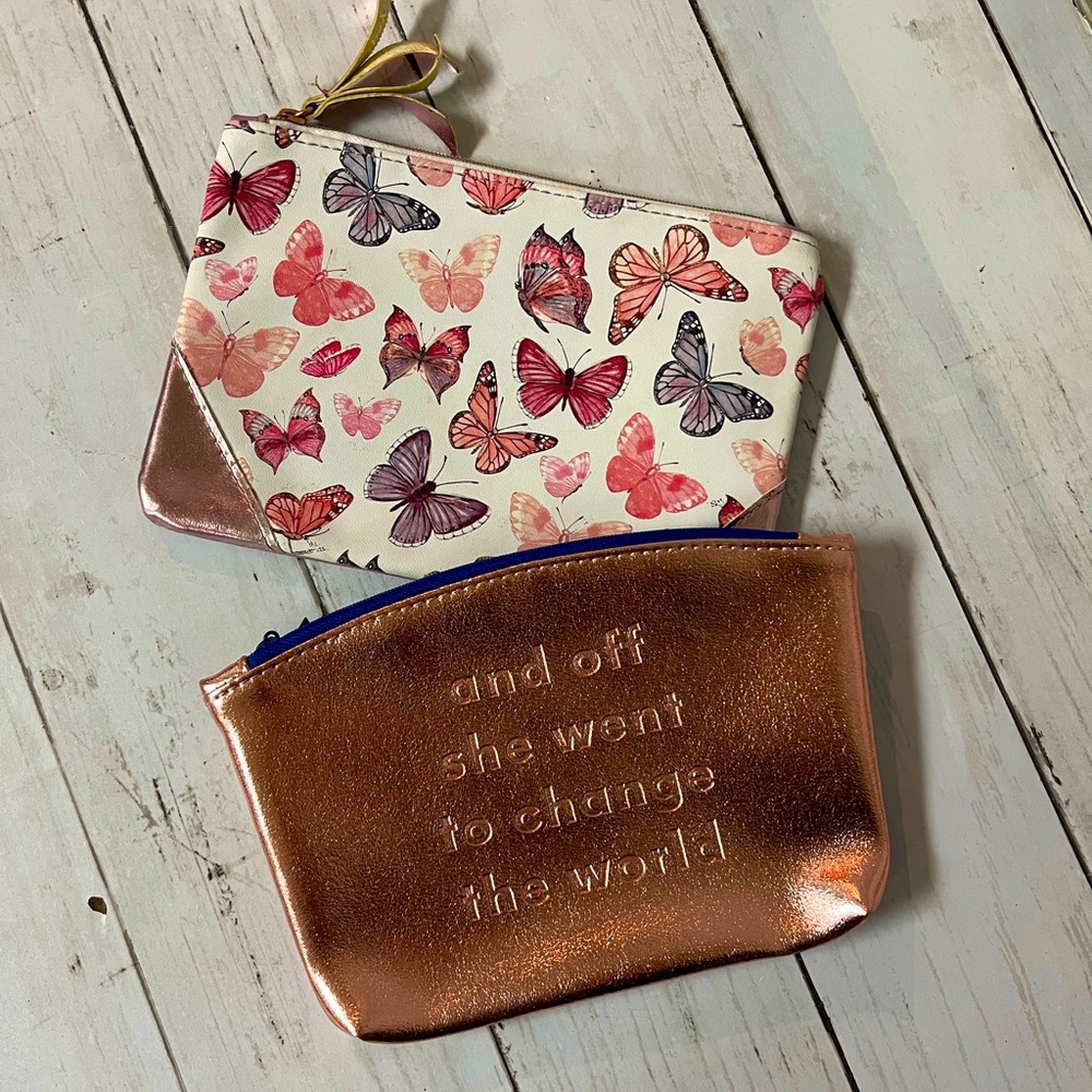 Ipsy Coordinating Cosmetic Bag Bundle, Set of 2, Rose Gold Butterfly Inspiration
